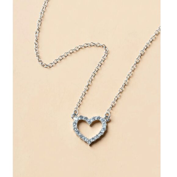 Silver Rhinestone Heart Charm Necklace Adjustable Crystal Fashion Jewelry New - Picture 2 of 3